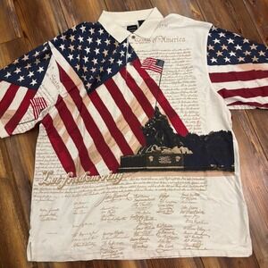NWOT Cotton Traders Sport Mens XXL Patriotic American Flag AOP Polo Shirt